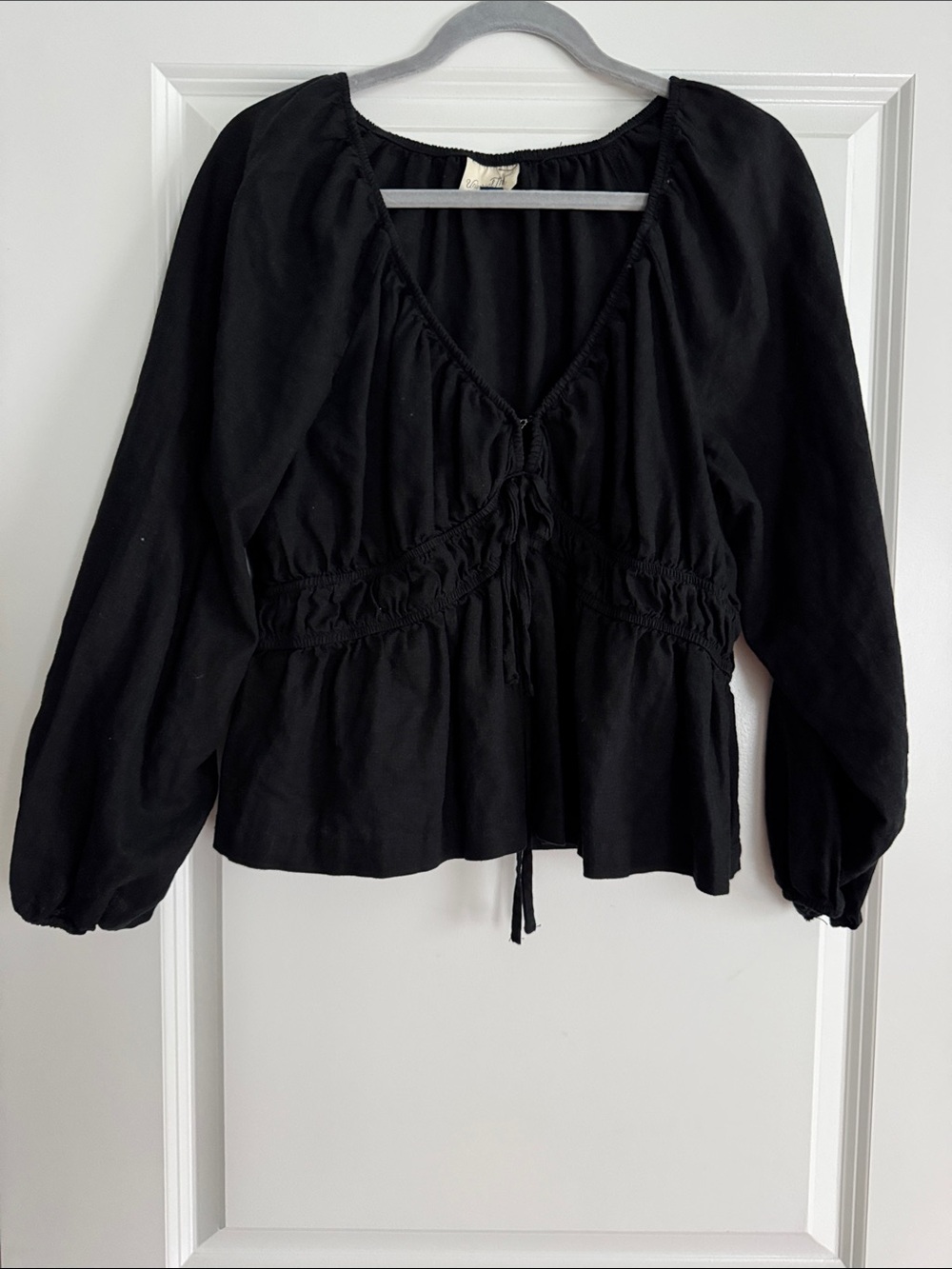 Universal Thread Black Peasant Tie-Front Top